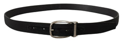 Dolce & Gabbana Black Grosgrain Leather Silver Logo Buckle Belt - Belts