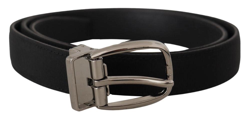 Dolce & Gabbana Black Grosgrain Leather Silver Logo Buckle Belt - Belts