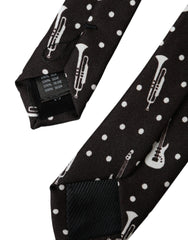 Dolce & Gabbana Black Guitar Print Silk Adjustable Tie - Neckties