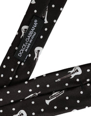 Dolce & Gabbana Black Guitar Print Silk Adjustable Tie - Neckties