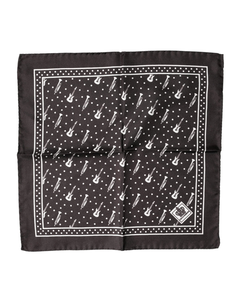 Dolce & Gabbana Black Guitar Trumpet Men Handkerchief Scarf - Scarves & Shawls