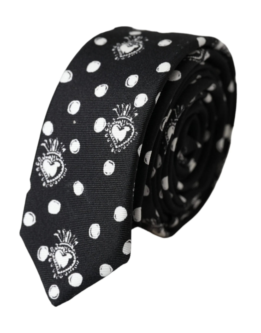 Dolce & Gabbana Black Heart Polka Dot Adjustable Tie - Neckties