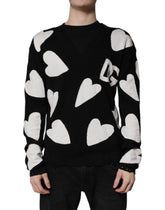 Dolce & Gabbana Black Hearts Silk Crew Neck Pullover Sweater - IT48 | M - Sweaters