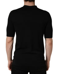 T-shirt polo Dolce & Gabbana noir 'Heraldic Crest' en soie - IT48 | M