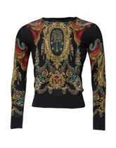 Dolce & Gabbana Black Heraldic DG Silk Round Neck Pullover Sweater - IT46 | S - Sweaters