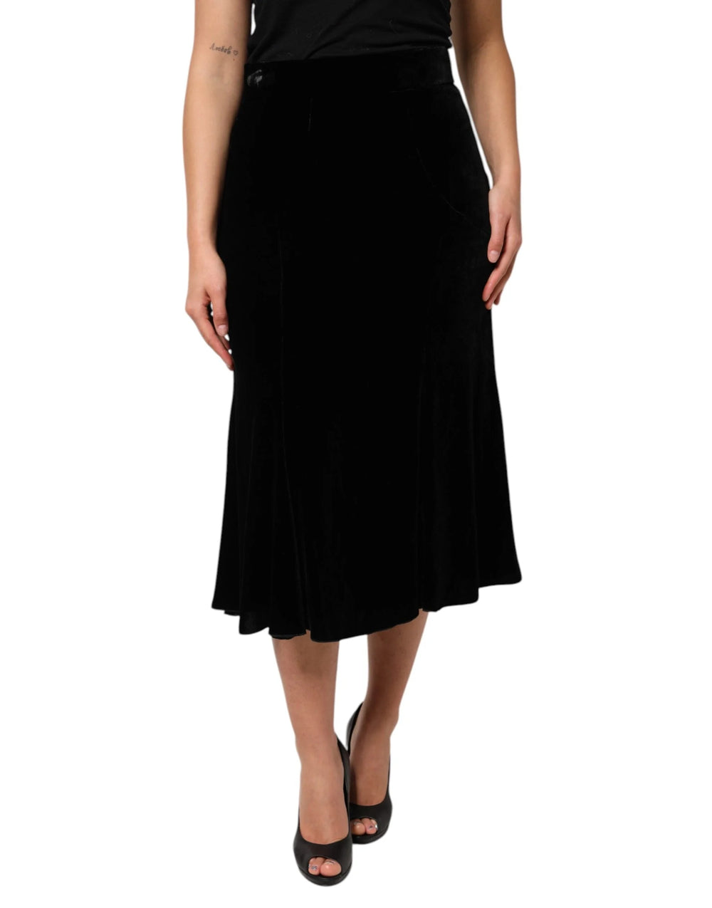 Dolce & Gabbana Black High Waist Fit Flared Midi Skirt - IT46|XL - Skirts