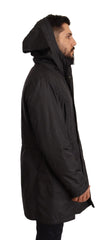 Dolce & Gabbana Black Hooded Mens Trench Coat Jacket - Trench Coats
