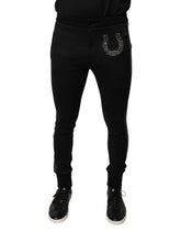 Dolce & Gabbana Black Horseshoe Embellished Wool Slim Fit Pants - Trousers