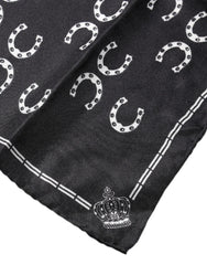 Dolce & Gabbana Black Horseshoe Silk Square Handkerchief Scarf - Scarves & Shawls