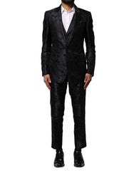 Dolce & Gabbana Black Jacquard 3 Piece Single Breasted Suit - IT46 | S - Pant Suits