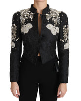 Dolce & Gabbana Black Jacquard Crystal Floral Jacket - IT38|XS - Sport Jackets