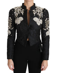 Dolce & Gabbana Black Jacquard Crystal Floral Jacket - IT38|XS - Sport Jackets