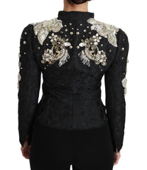 Dolce & Gabbana Black Jacquard Crystal Floral Jacket - IT38|XS - Sport Jackets