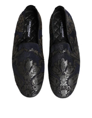 Dolce & Gabbana Black Jacquard Leather Slip On Loafers Shoes - EU44/US11 - Flats