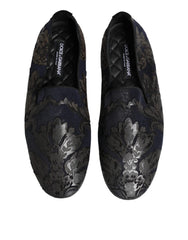 Dolce & Gabbana Black Jacquard Leather Slip On Loafers Shoes - EU44/US11