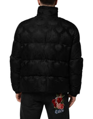 Dolce & Gabbana Black Jacquard Quilted Puffer Bomber Jacket - IT50 | L - Bomber Jackets