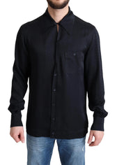 Dolce & Gabbana Black Jacquard Silk Casual Button Down Shirt - IT37 | XS - Shirts