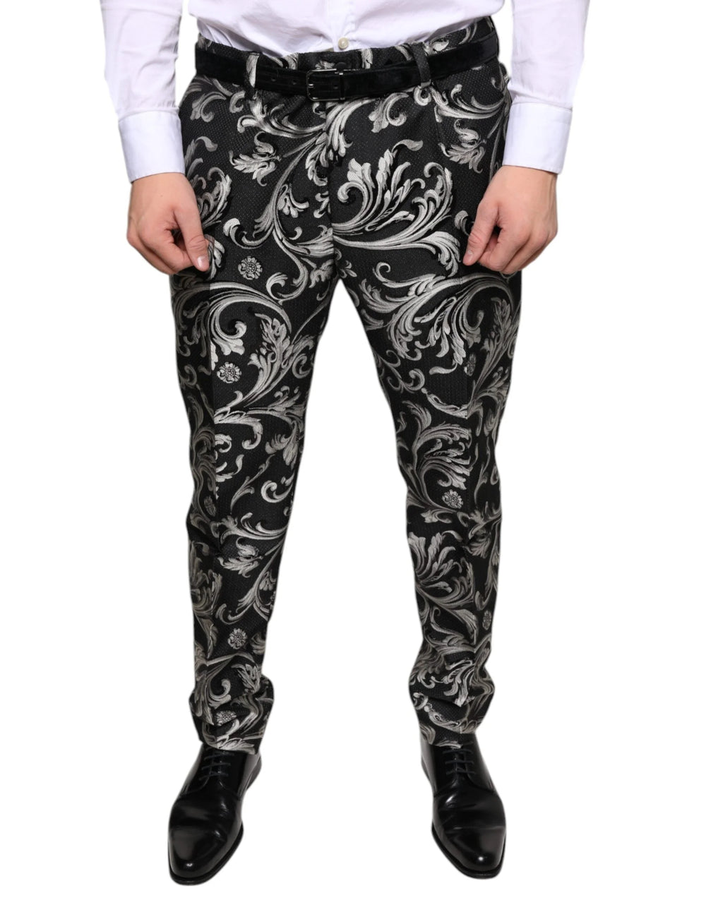 Dolce & Gabbana Black Jacquard Skinny Dress Pants - Trousers