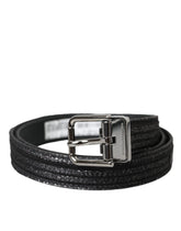 Dolce & Gabbana Black Jacquard Stripes Silver Metal Buckle Belt - 90 cm / 36 Inches - Belts