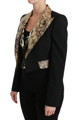 Dolce & Gabbana Black Jacquard Vest Blazer Coat Wool Jacket - IT40|S - Sport Jackets