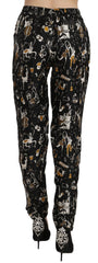 Dolce & Gabbana Black Jazz Club Print High Waist Tapered Pants - Trousers