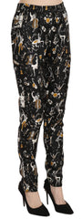 Dolce & Gabbana Black Jazz Club Print High Waist Tapered Pants - Trousers