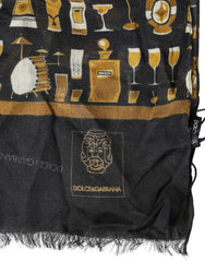 Dolce & Gabbana Black Jazz Club Print Neck Wrap Shawl Scarf