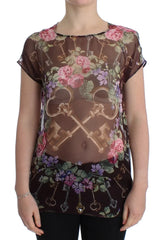 Dolce & Gabbana Black Key Floral Print Silk Blouse T-shirt - IT42|M - Blouses