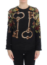 Dolce & Gabbana Black Key Floral Print Silk Blouse Top - IT36 | XS - Blouses