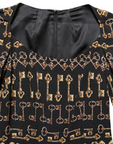 Dolce & Gabbana Black Key Print Long Sleeves Sheath Midi Dress