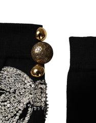 Dolce & Gabbana Black Knit Floral Crystal Embellishment Socks - Crew Socks