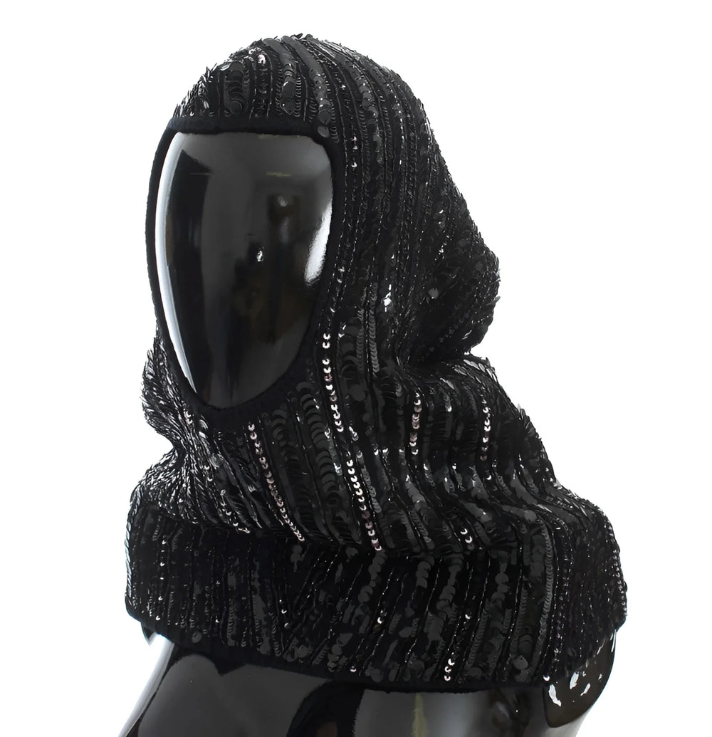 Dolce & Gabbana Black Knitted Sequin Hood Scarf Hat - Scarves & Shawls