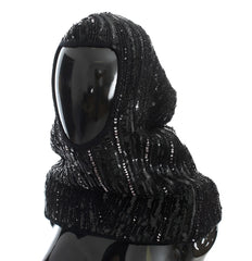 Dolce & Gabbana Black Knitted Sequin Hood Scarf Hat - Scarves & Shawls