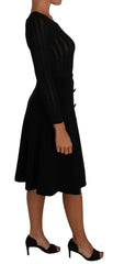 Dolce & Gabbana Black Knitted Wool Sheath Long Sleeves Dress - IT40|S - Dresses