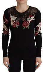 Dolce & Gabbana Black Lace Angel Roses Cardigan Sweater - Cardigans
