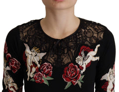 Dolce & Gabbana Black Lace Angel Roses Cardigan Sweater - Cardigans