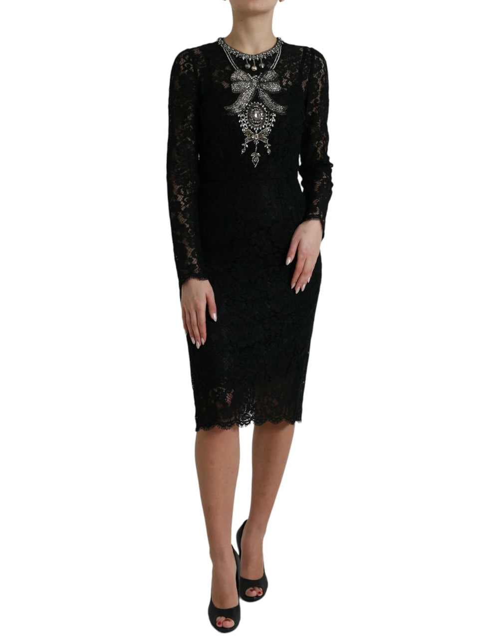 Dolce & Gabbana Black Lace Crystal Embellished Sheath Dress - IT36 | XS - Dresses