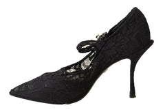 Dolce & Gabbana Black Lace Crystals Heels Mary Jane Pumps Shoes - EU38/US7.5 - Heels