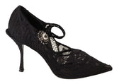 Dolce & Gabbana Black Lace Crystals Heels Mary Jane Pumps Shoes - EU38/US7.5 - Heels