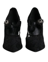 Dolce & Gabbana Black Lace Crystals Mary Jane Pumps Shoes - EU39.5/US9