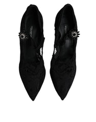 Dolce & Gabbana Black Lace Crystals Mary Jane Pumps Shoes - EU39.5/US9 - Heels