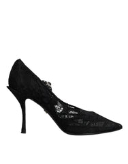 Dolce & Gabbana Black Lace Crystals Mary Jane Pumps Shoes - EU39.5/US9 - Heels