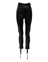 Dolce & Gabbana Black Lace Details High Waist Skinny Pants - IT40|S - Trousers