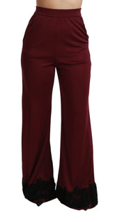 Dolce & Gabbana Black Lace High Waist Wide Leg Maroon Pants - IT40|S - Trousers
