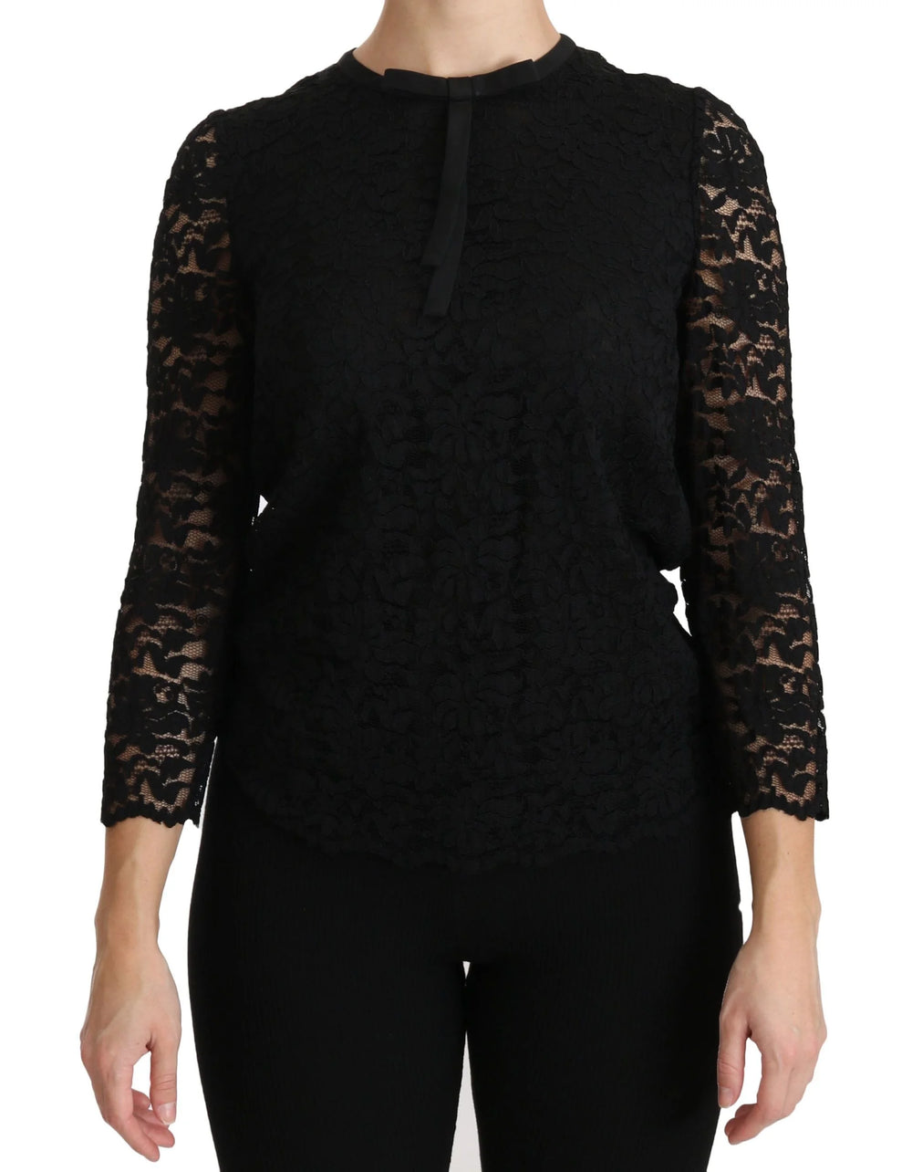 Dolce & Gabbana Black Lace Long Sleeve Nylon Blouse - Blouses