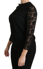 Dolce & Gabbana Black Lace Long Sleeve Nylon Blouse - Blouses