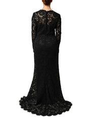 Dolce & Gabbana Black Lace Long Sleeves Cotton Maxi Dress - IT46|XL
