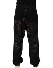 Dolce & Gabbana Black Lace Mid Waist Jogger Men Trouser Pants - IT48 | M