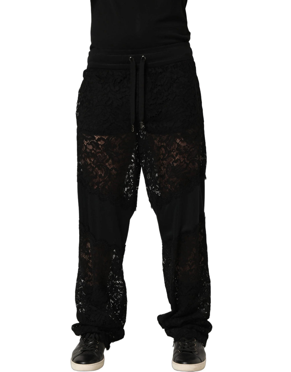 Dolce & Gabbana Black Lace Mid Waist Jogger Men Trouser Pants - IT48 | M