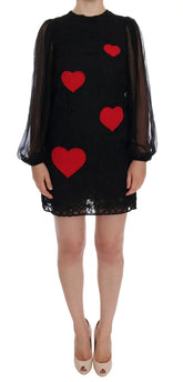 Dolce & Gabbana Black Lace Red Heart Shift Dress - IT36 | XS - Dresses